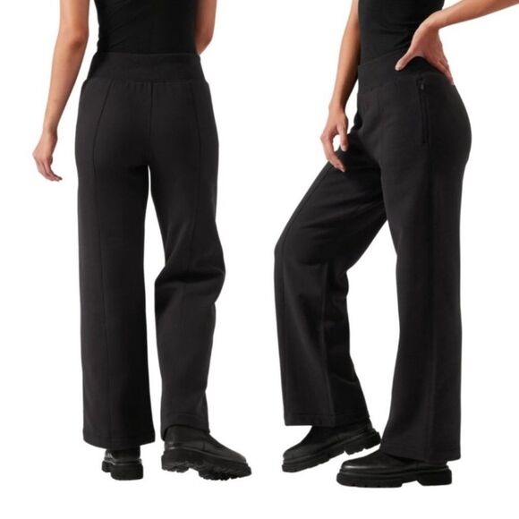 Athleta Retroplush Velvet Straight Leg Pant Black Size SMALL Athleisure Casual - Picture 1 of 11